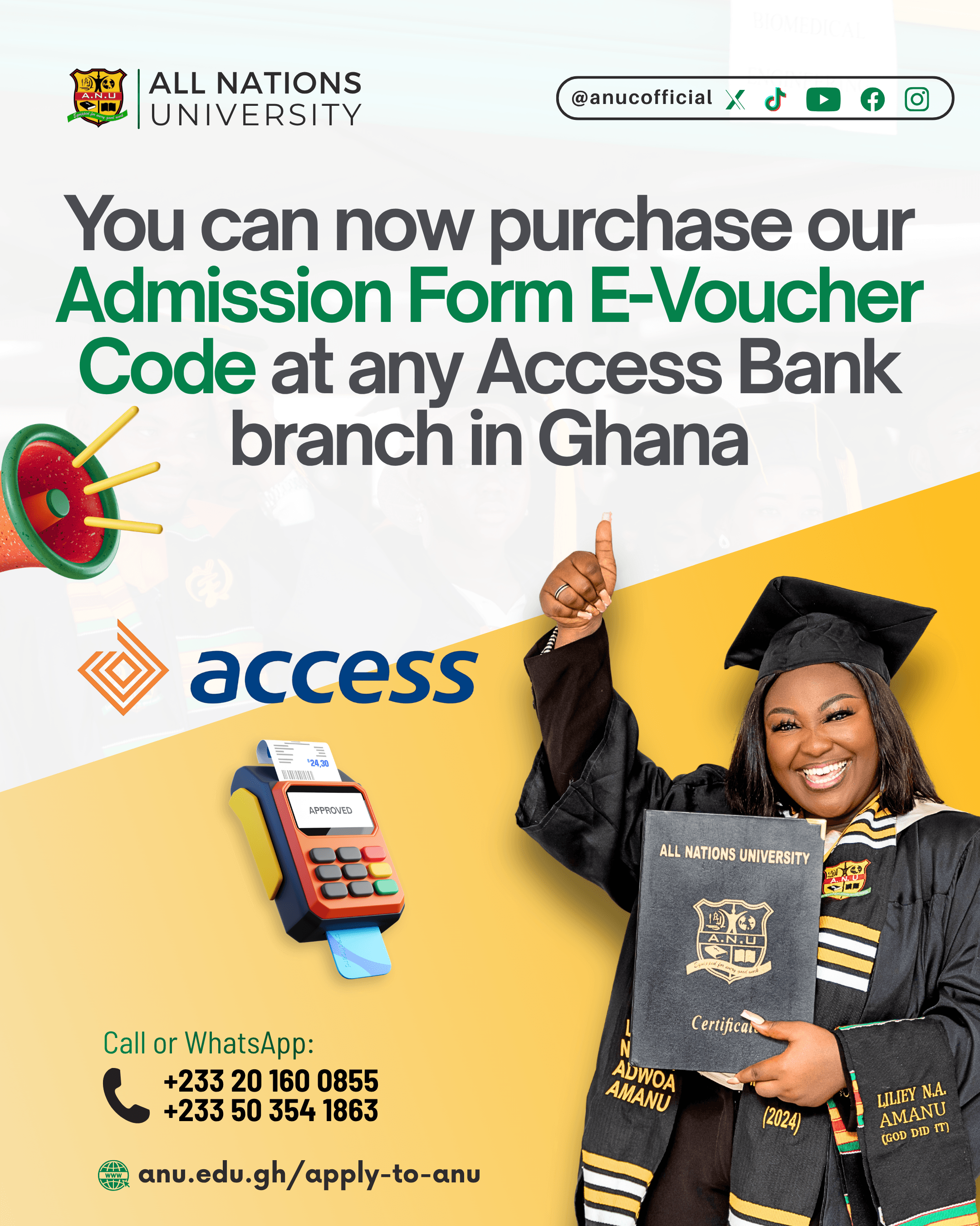 All Nations University Admission Vouchers Now Available at Access Bank Branches Nationwide All Nations University Admission Vouchers Now Available at Access Bank Branches Nationwide